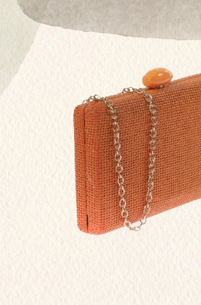 Orange raffia party clutch