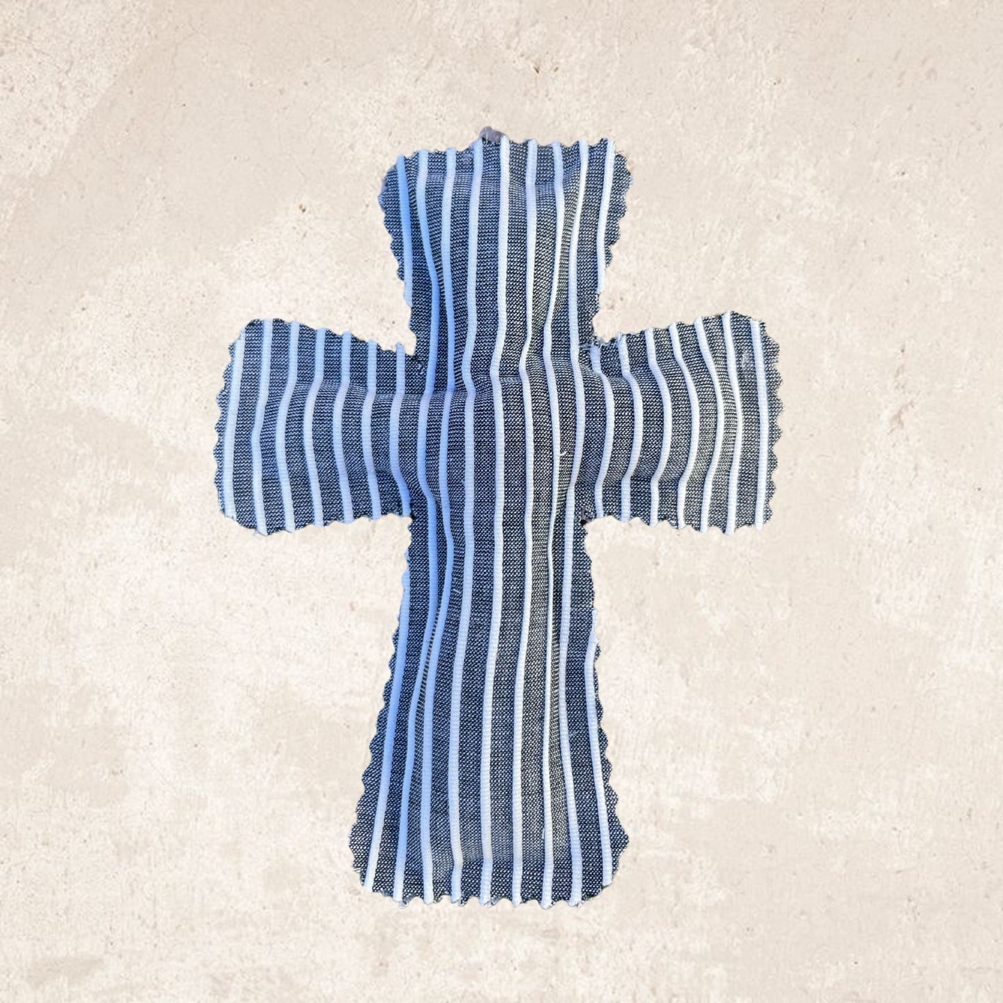 Blue denim striped cross
