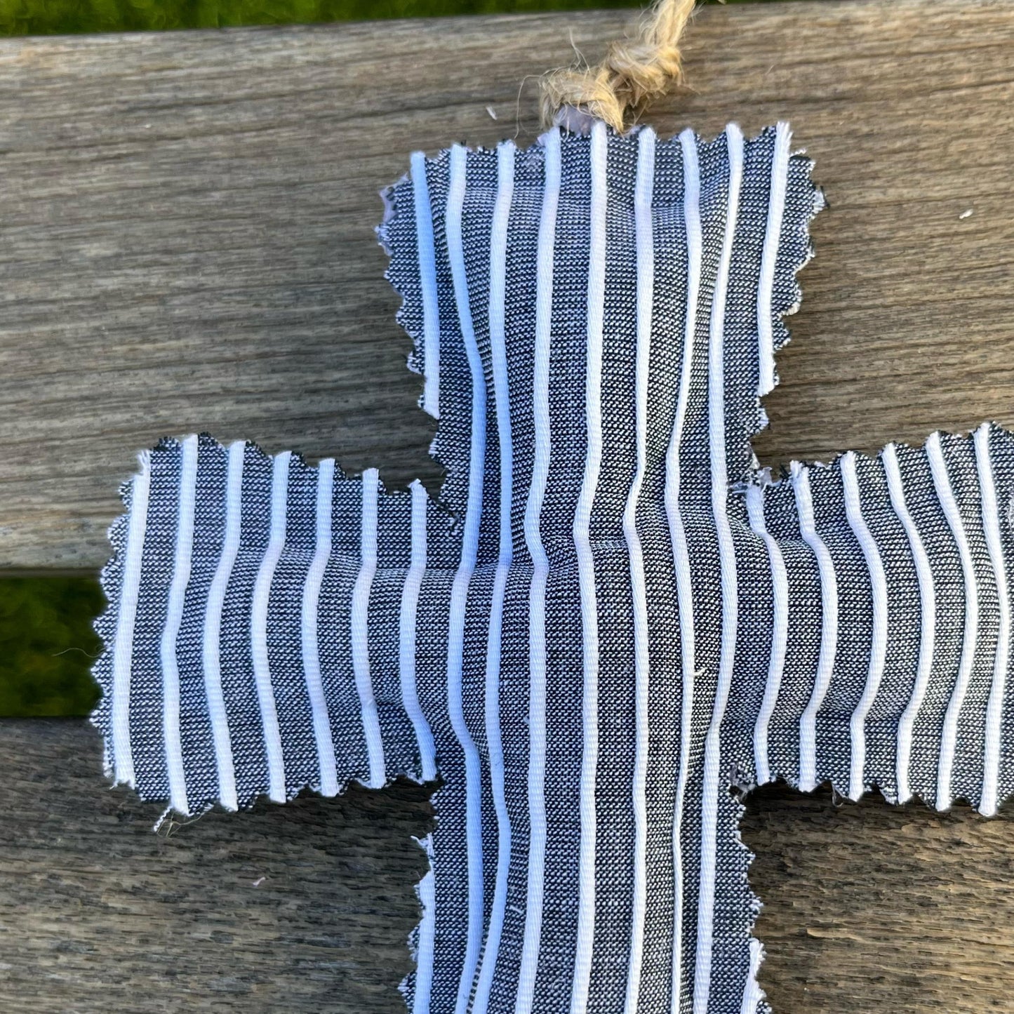 Blue denim striped cross