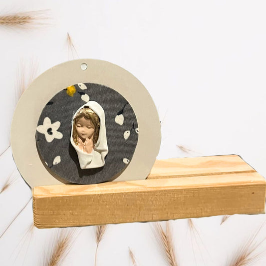 Medium medallion with a grey printed Virgin Mary