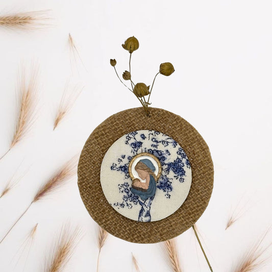 Medallón mediano Virgencita toile de jouy