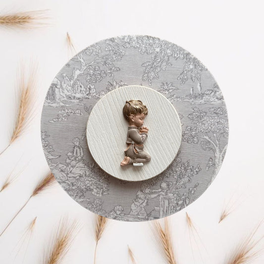 Cuadro niño rezando gris estampado