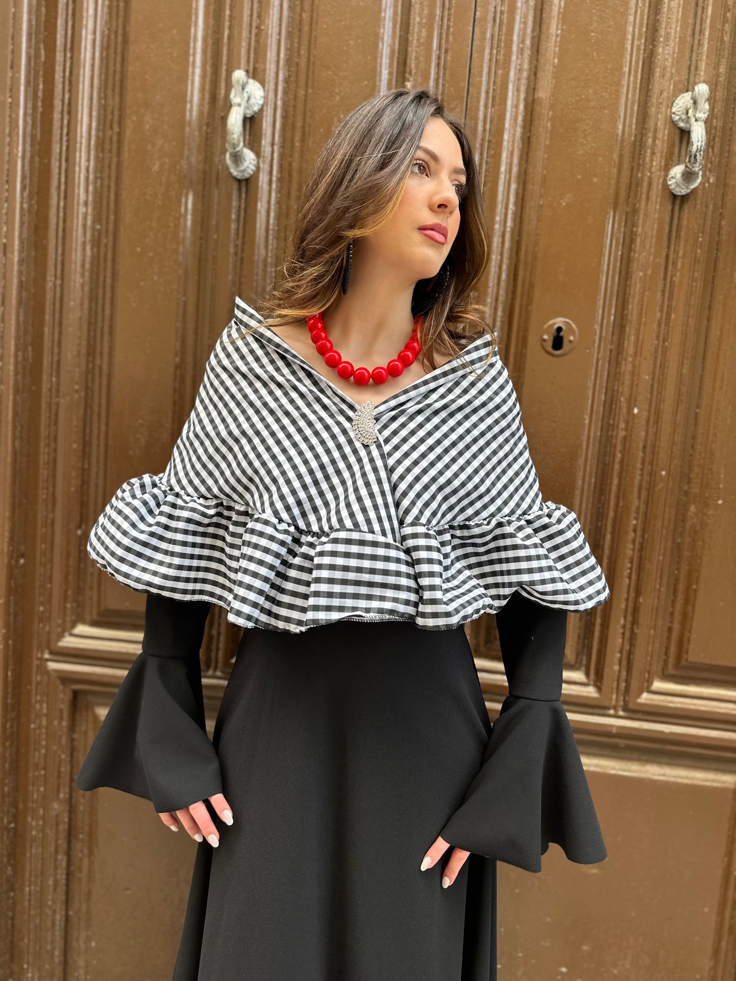 Black and white Vichy shawl