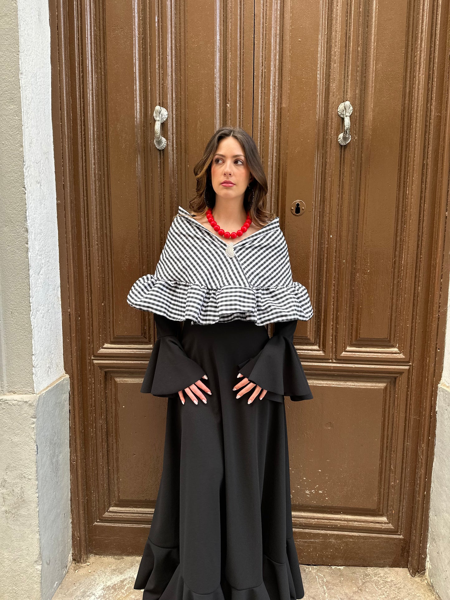 Black and white Vichy shawl
