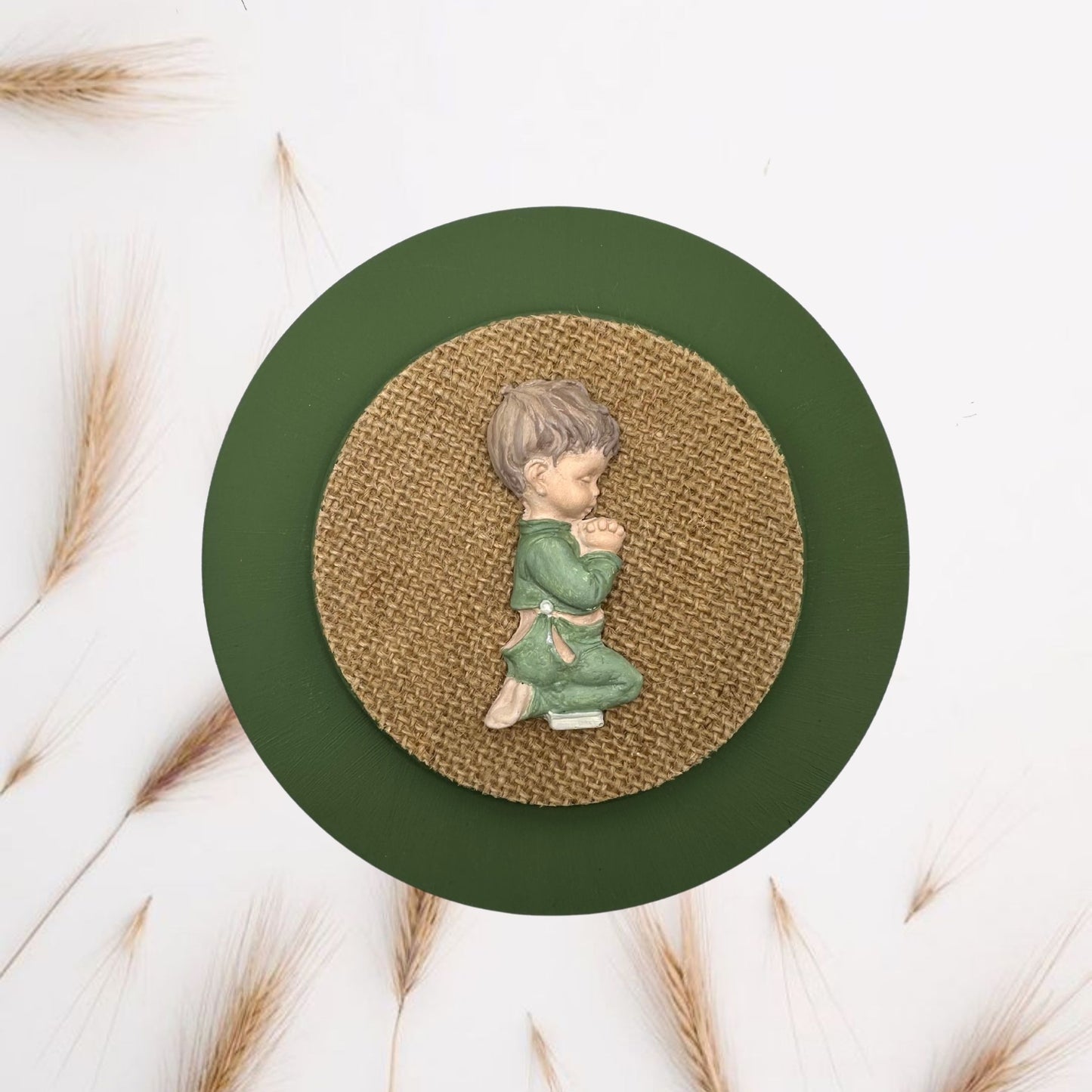 Green praying boy painting