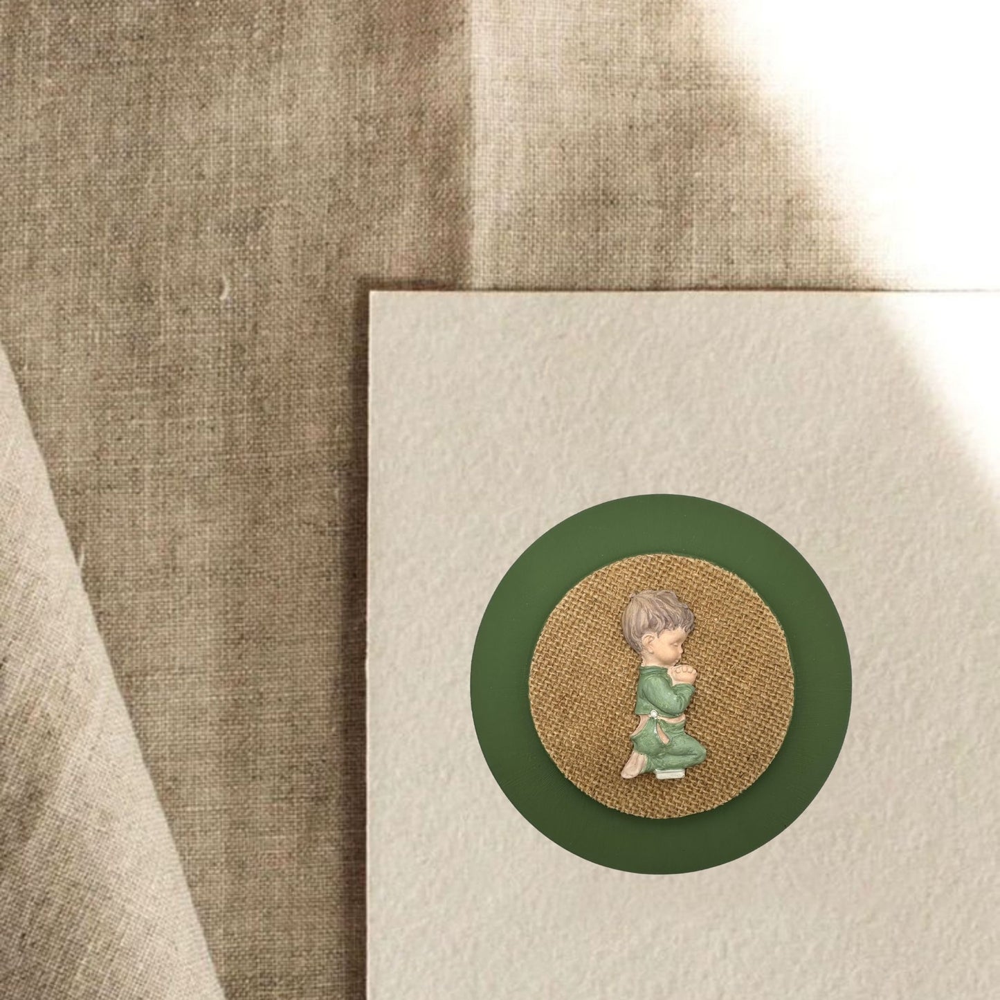 Green praying boy painting