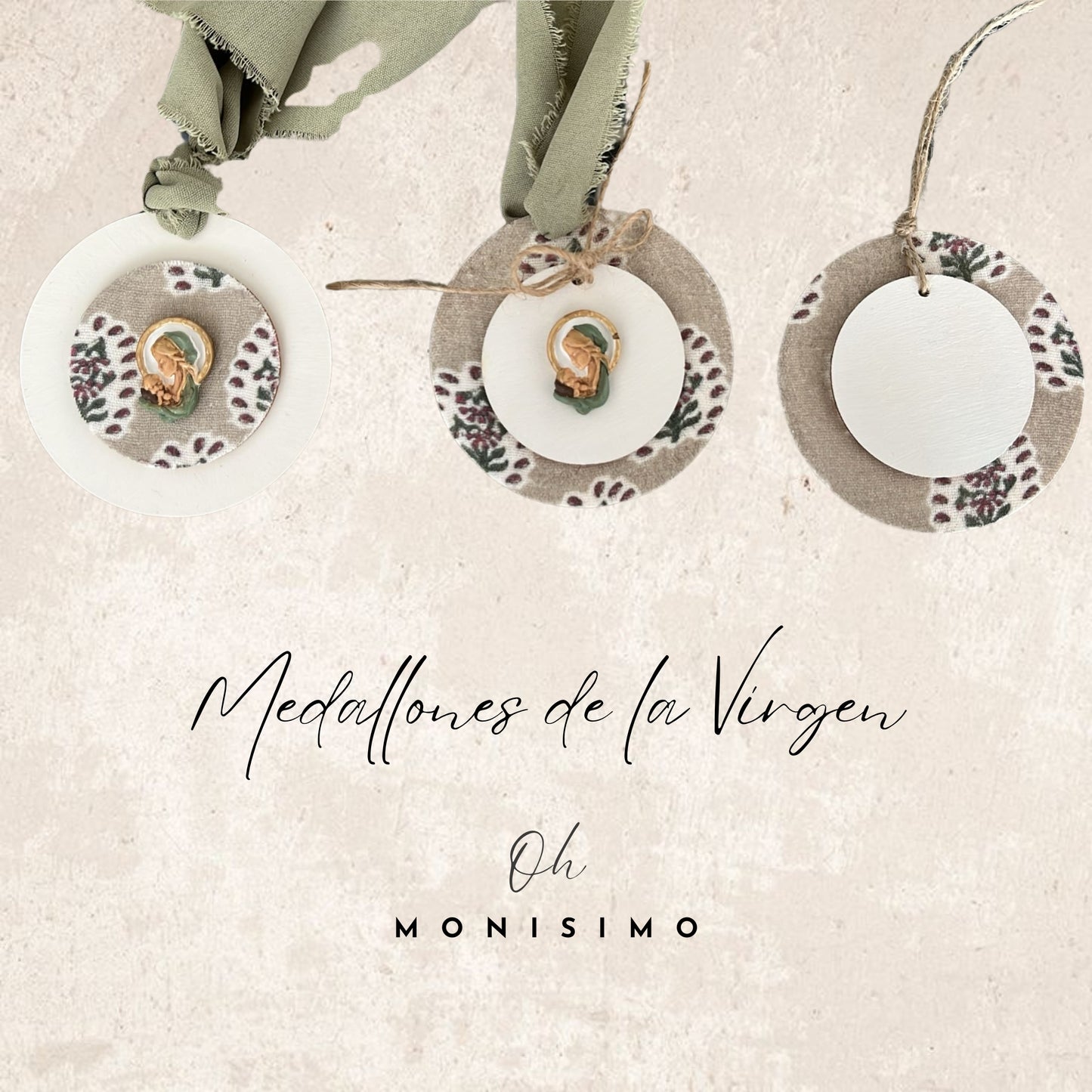 Medallón mediano Virgencita topo granate y verde
