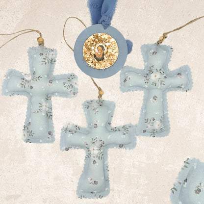 Pack Cruz y Medallón mediano Virgencita azul