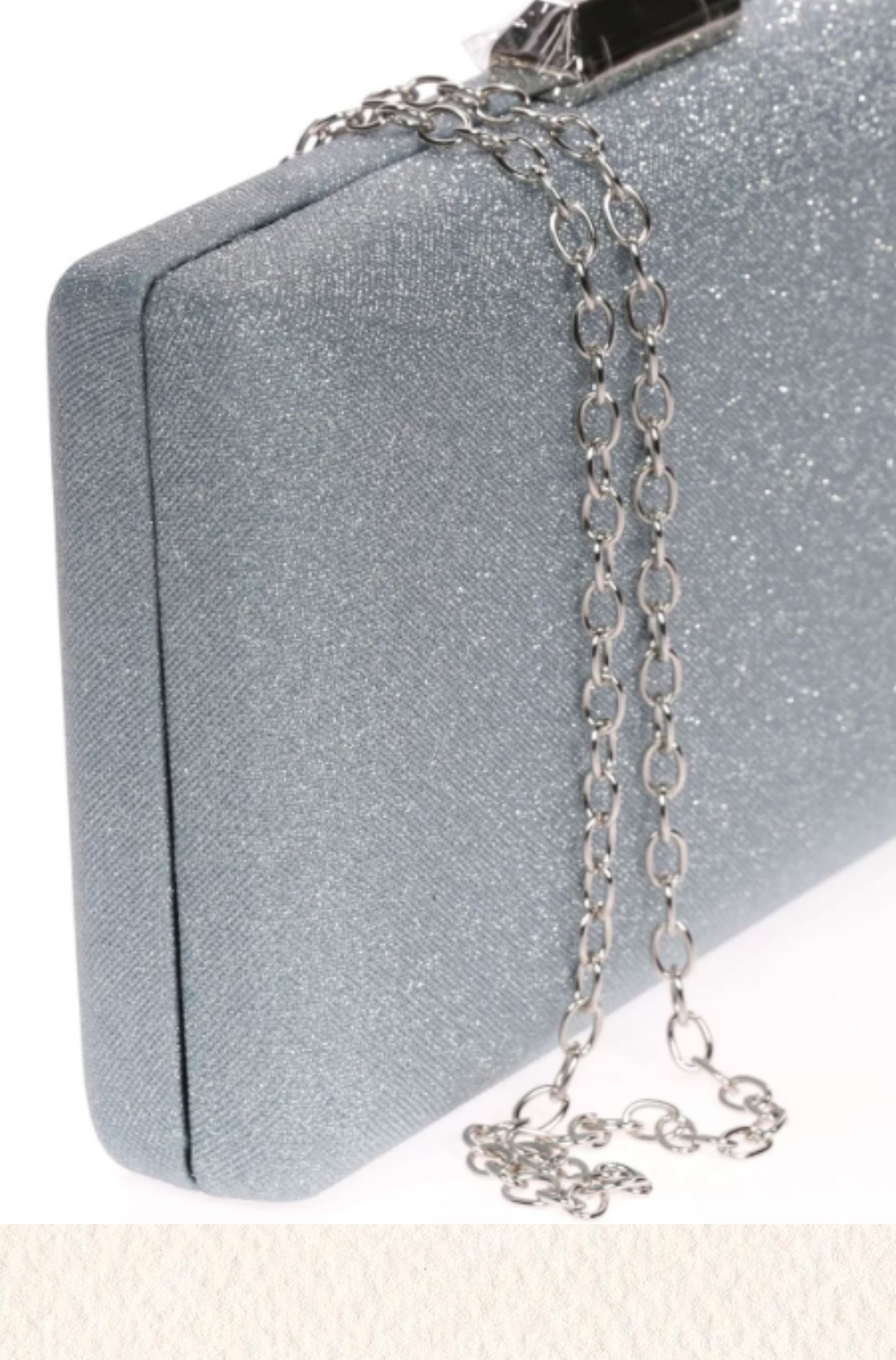 Silver glitter party clutch