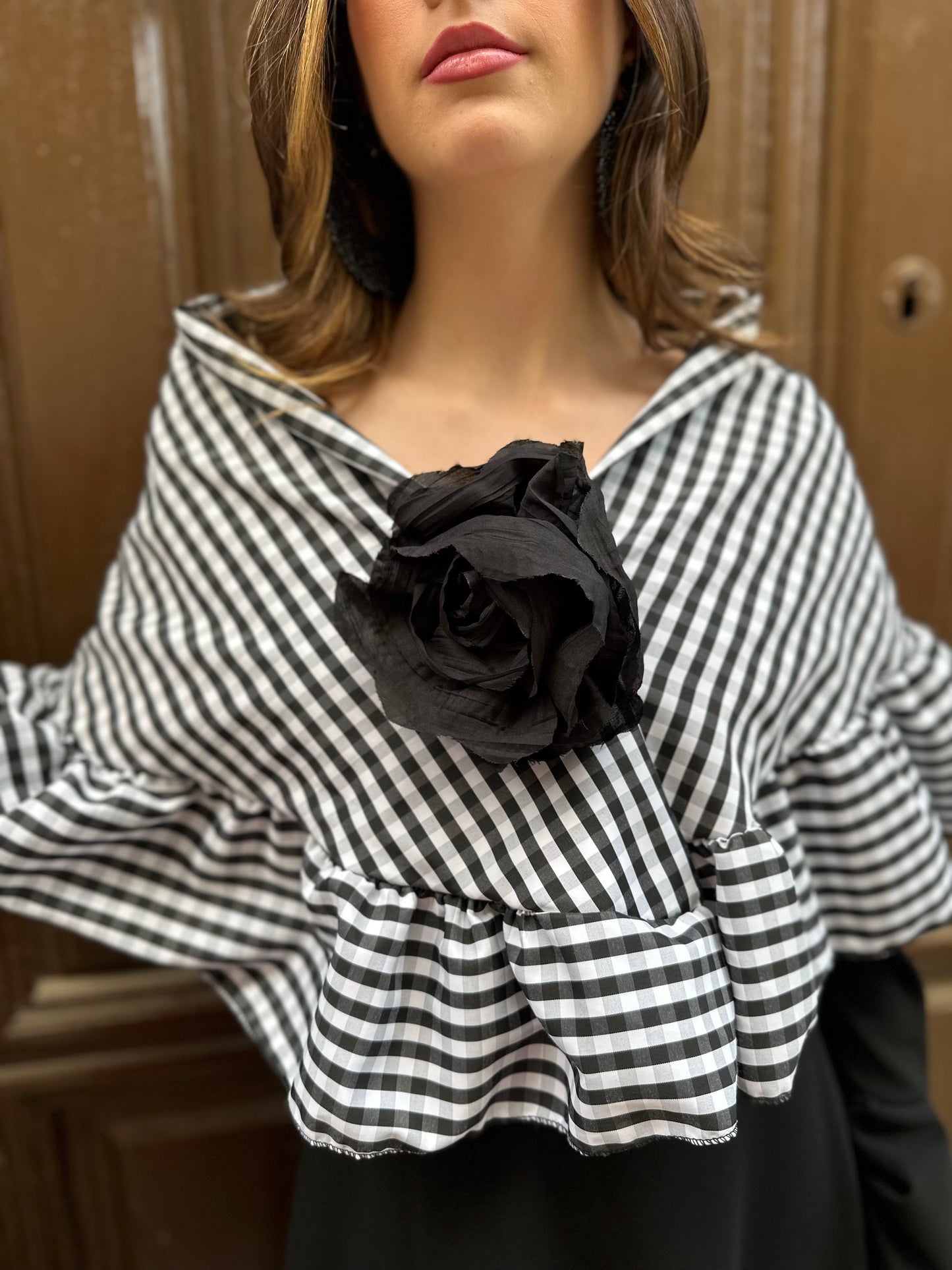 Mantón Vichy negro y blanco