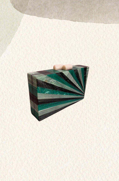Multicolored green mother-of-pearl party clutch