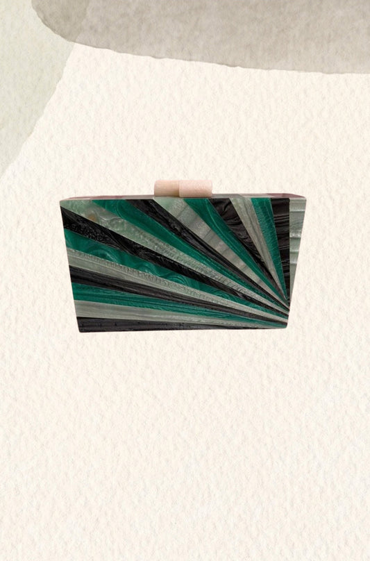 Multicolored green mother-of-pearl party clutch